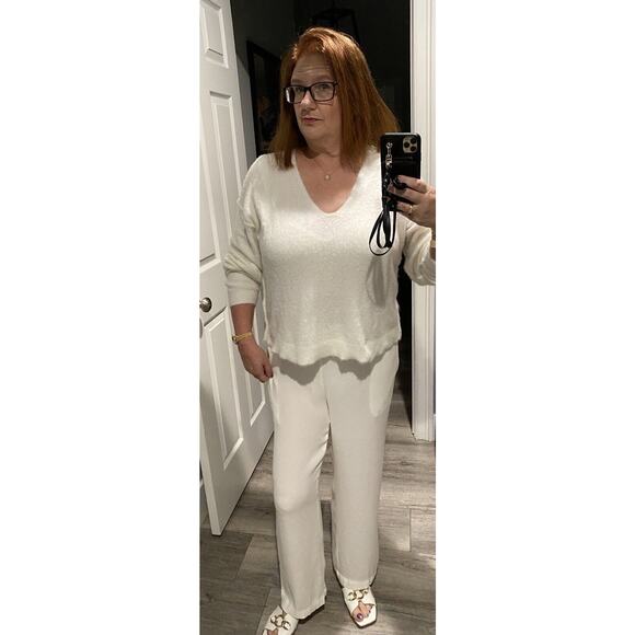 Aritzia Wilfred Wide Leg Pants Womens M Lagenlook Off White Party Pull On Waist - Picture 1 of 4